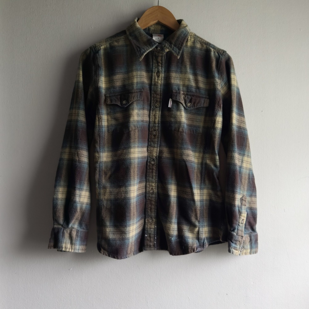Carhartt Hamilton Flannel Button Down Shirt Womens Size M Brown Gorpcore
